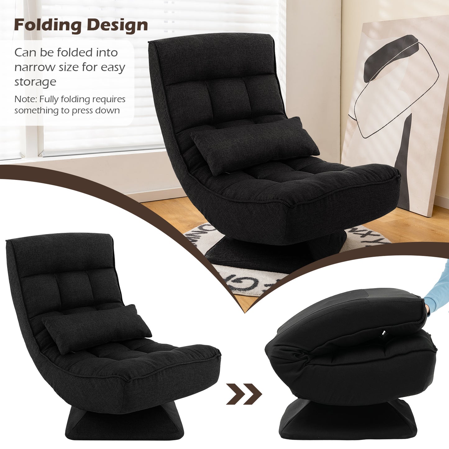360° Swivel Floor Chair with 5-Position Adjustable Backrest
