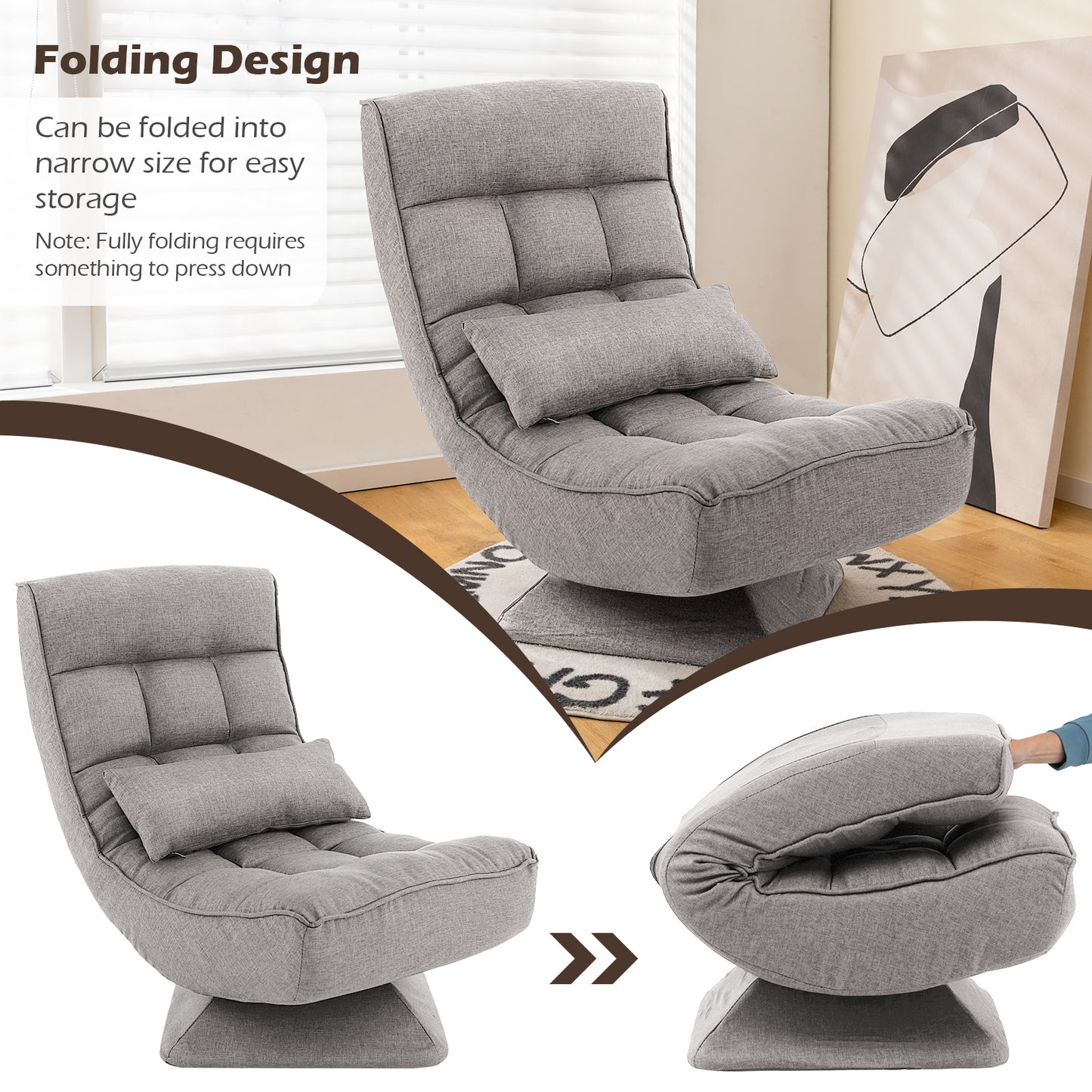 360° Swivel Floor Chair with 5-Position Adjustable Backrest