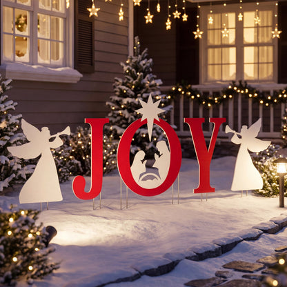 JOY Nativity Christmas Yard Sign Set with Angels - 5 Pieces