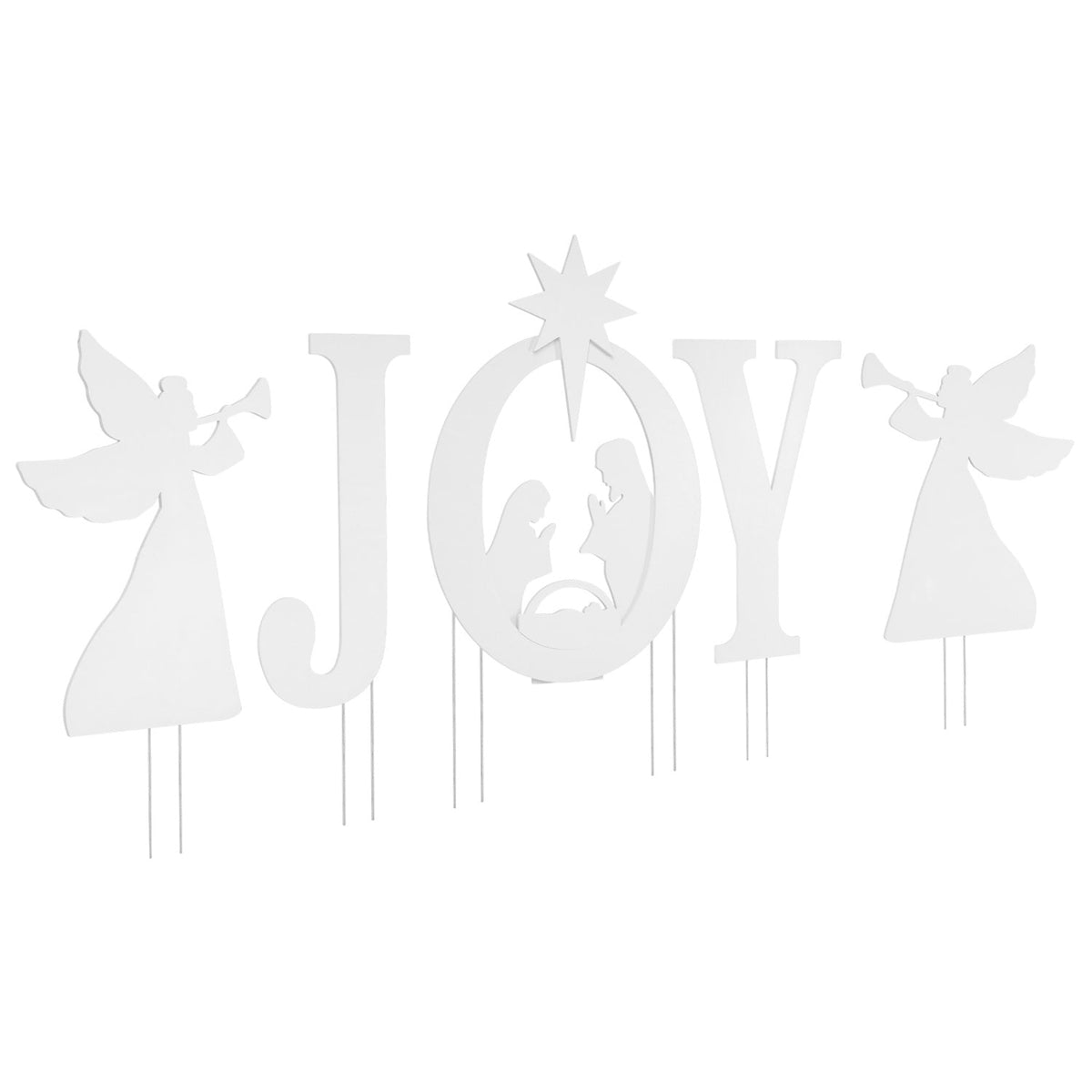 JOY Nativity Christmas Yard Sign Set with Angels - 5 Pieces