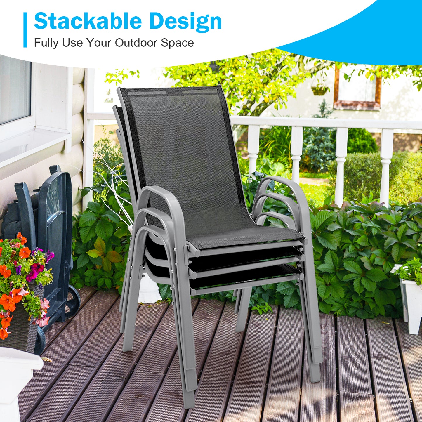 Extendable Patio Dining Set with 4 Stackable Chairs