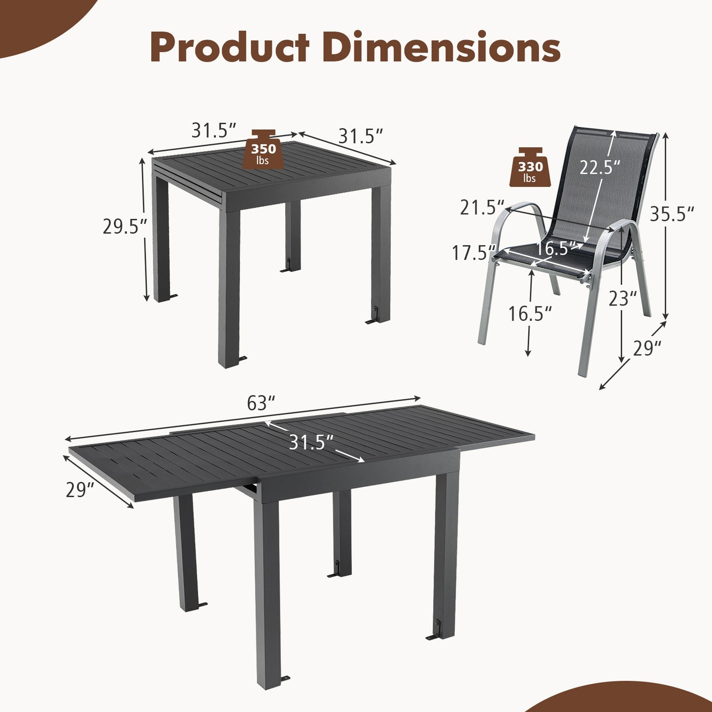 Extendable Patio Dining Set with 4 Stackable Chairs