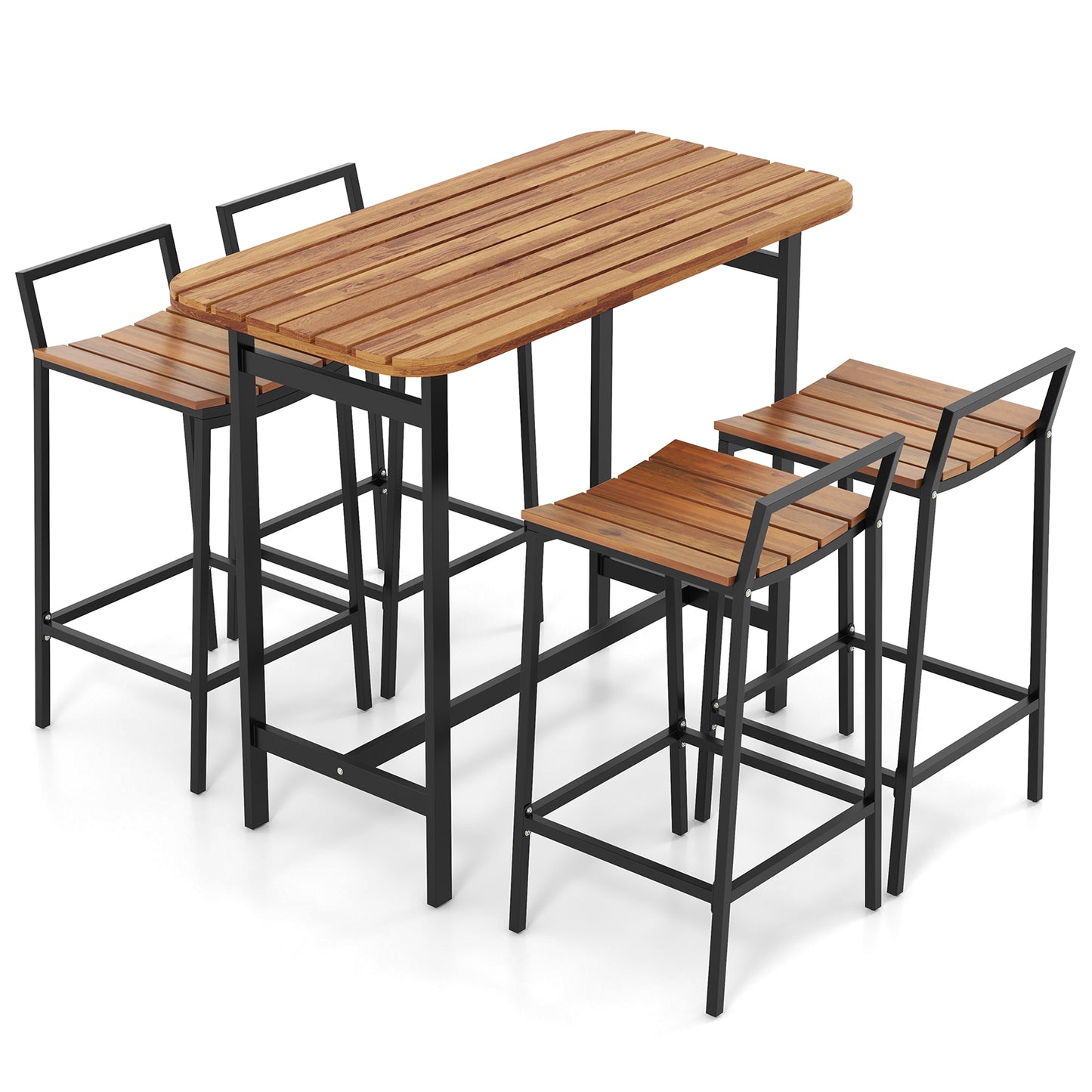 5-Piece Acacia Wood Bar Table Set with Metal Frame