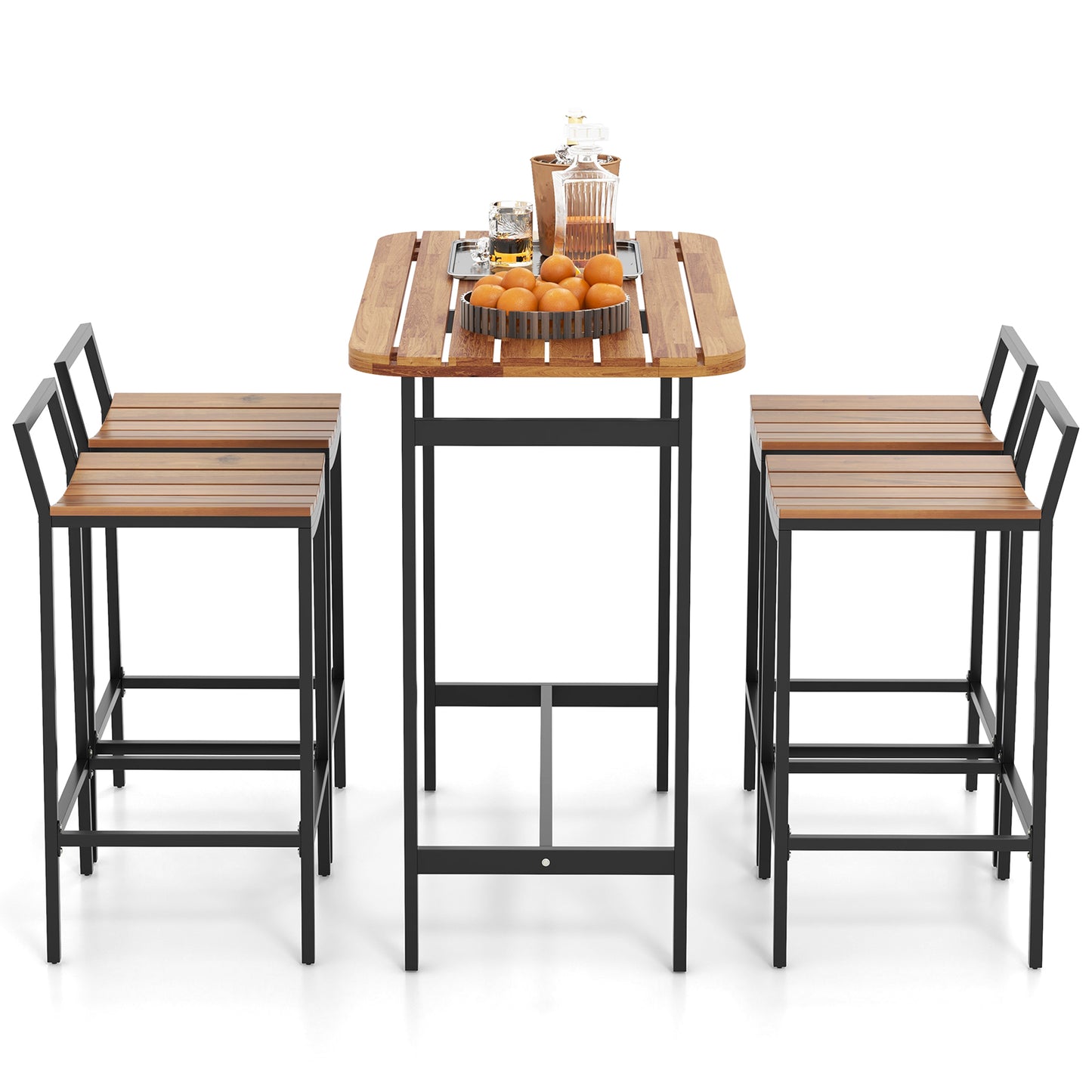 5-Piece Acacia Wood Bar Table Set with Metal Frame