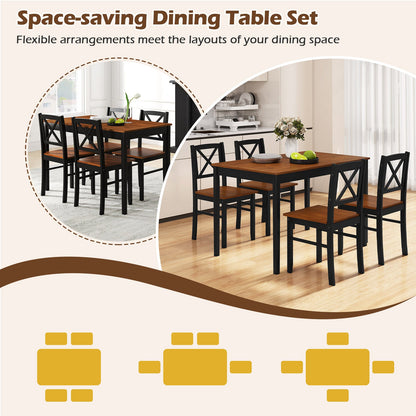 5 Piece Dining Table Set with Rectangular Kitchen Table and 4 Chairs for 4 People-Coffee