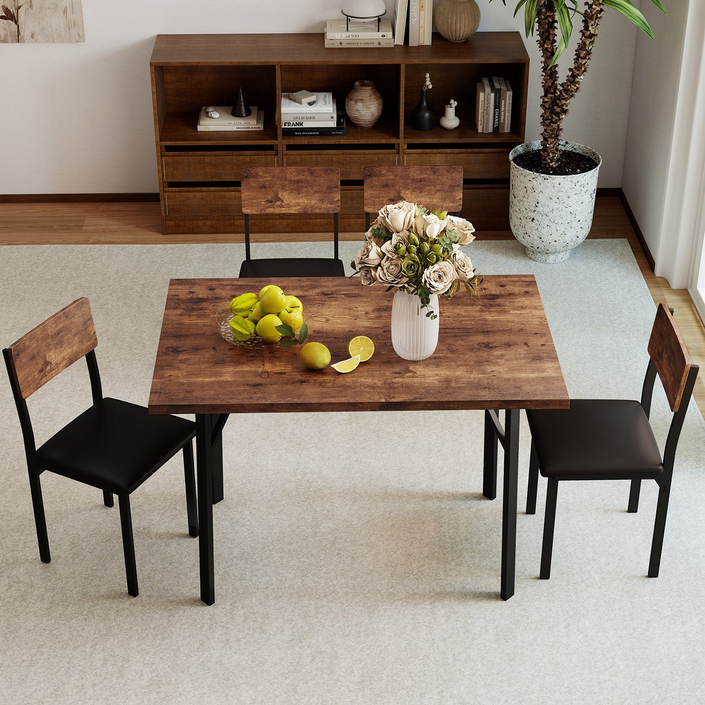 5-Piece Dining Table Set with 4 Chairs Industrial Style