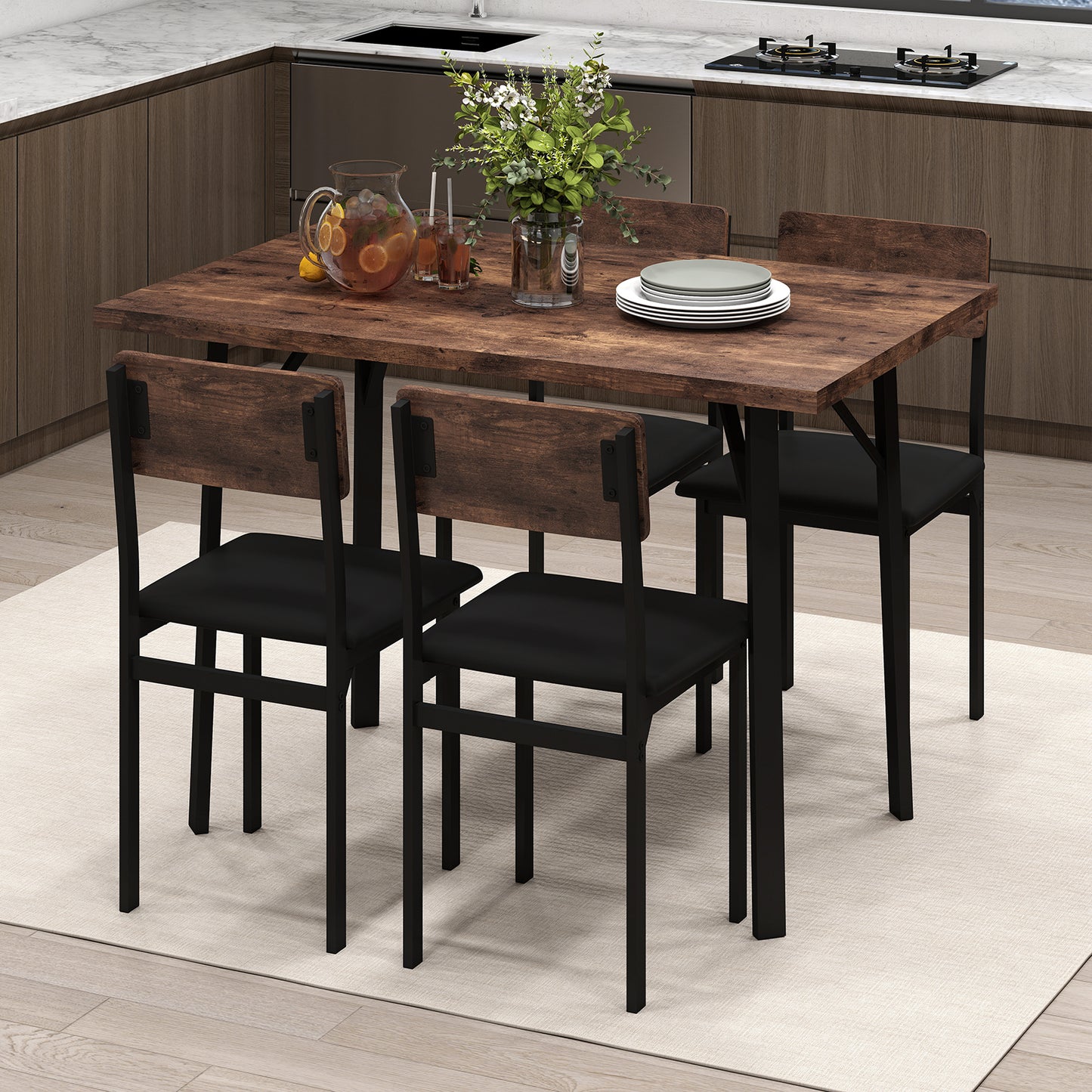 5-Piece Dining Table Set with 4 Chairs Industrial Style