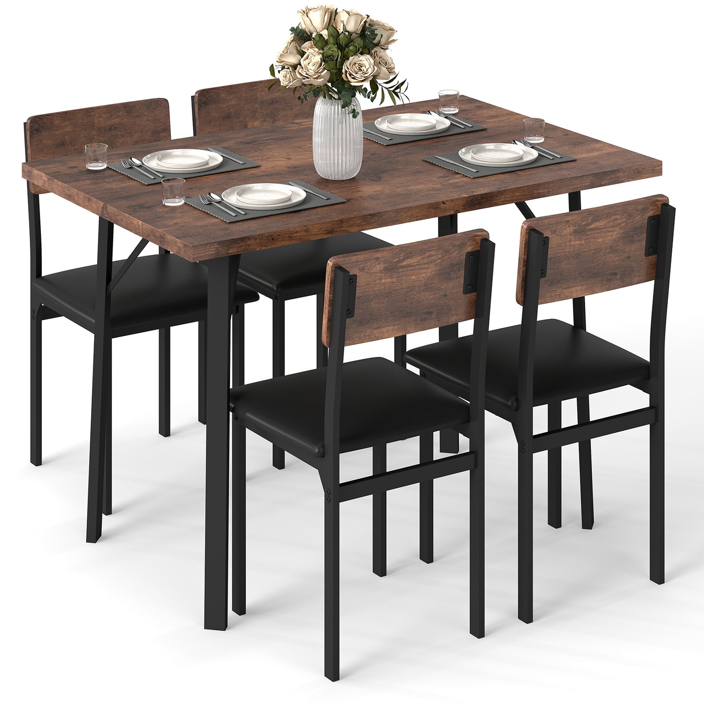 5-Piece Dining Table Set with 4 Chairs Industrial Style