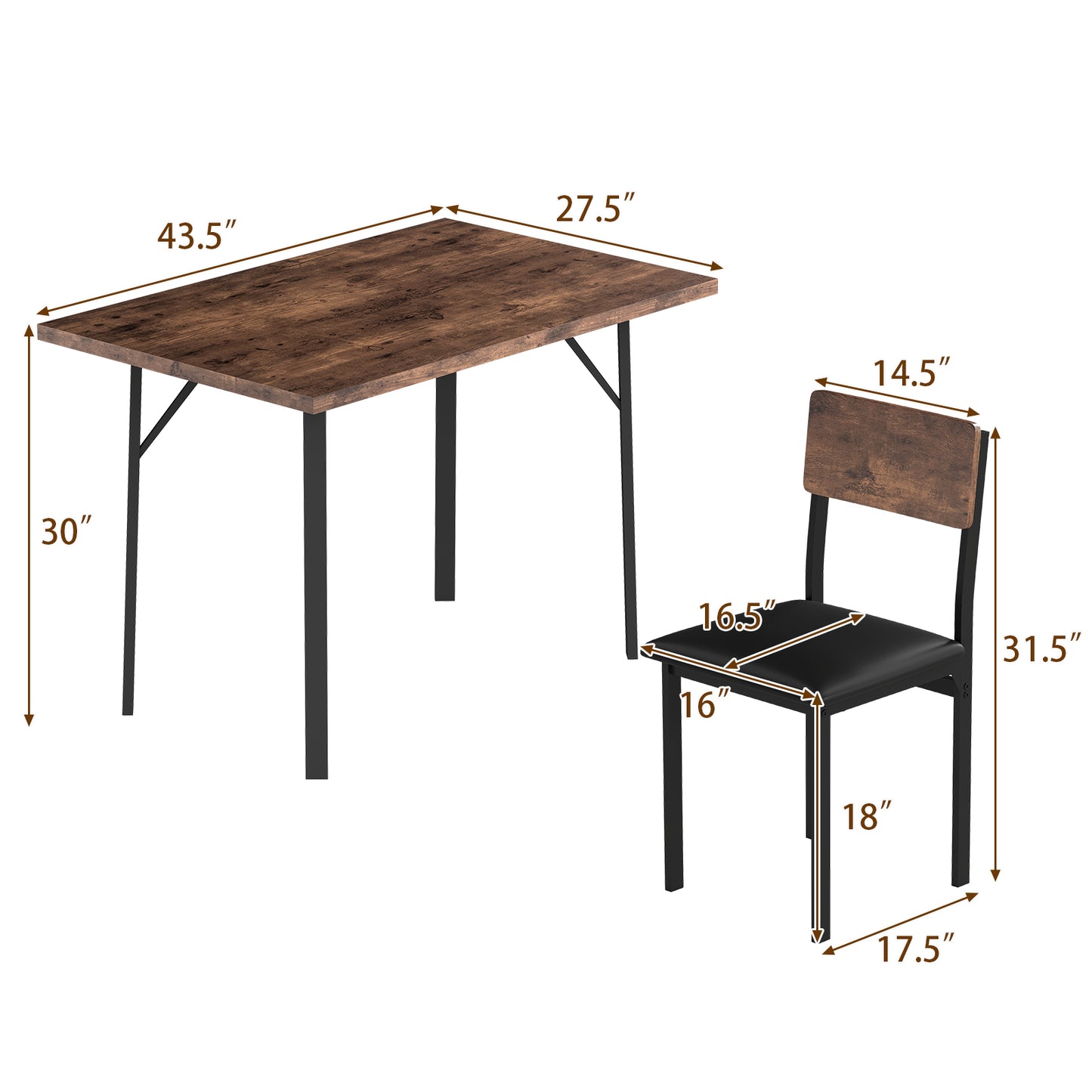5-Piece Dining Table Set with 4 Chairs Industrial Style