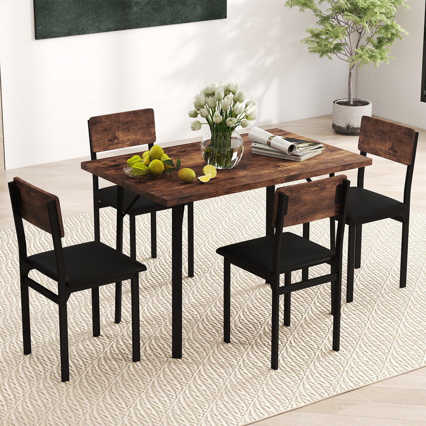 5-Piece Dining Table Set with 4 Chairs Industrial Style