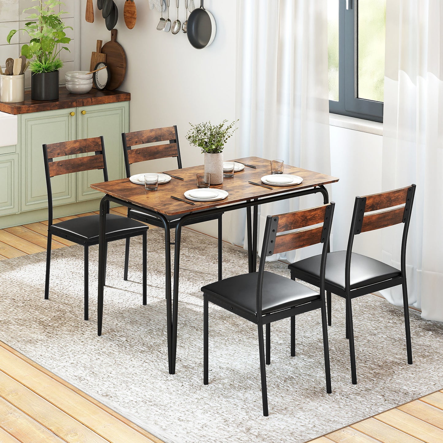 5-Piece Dining Table Set with 4 Chairs Industrial Style