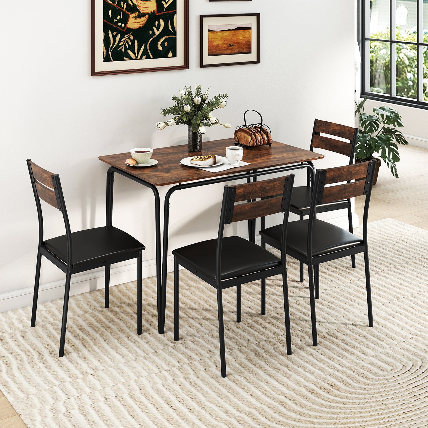 5-Piece Dining Table Set with 4 Chairs Industrial Style