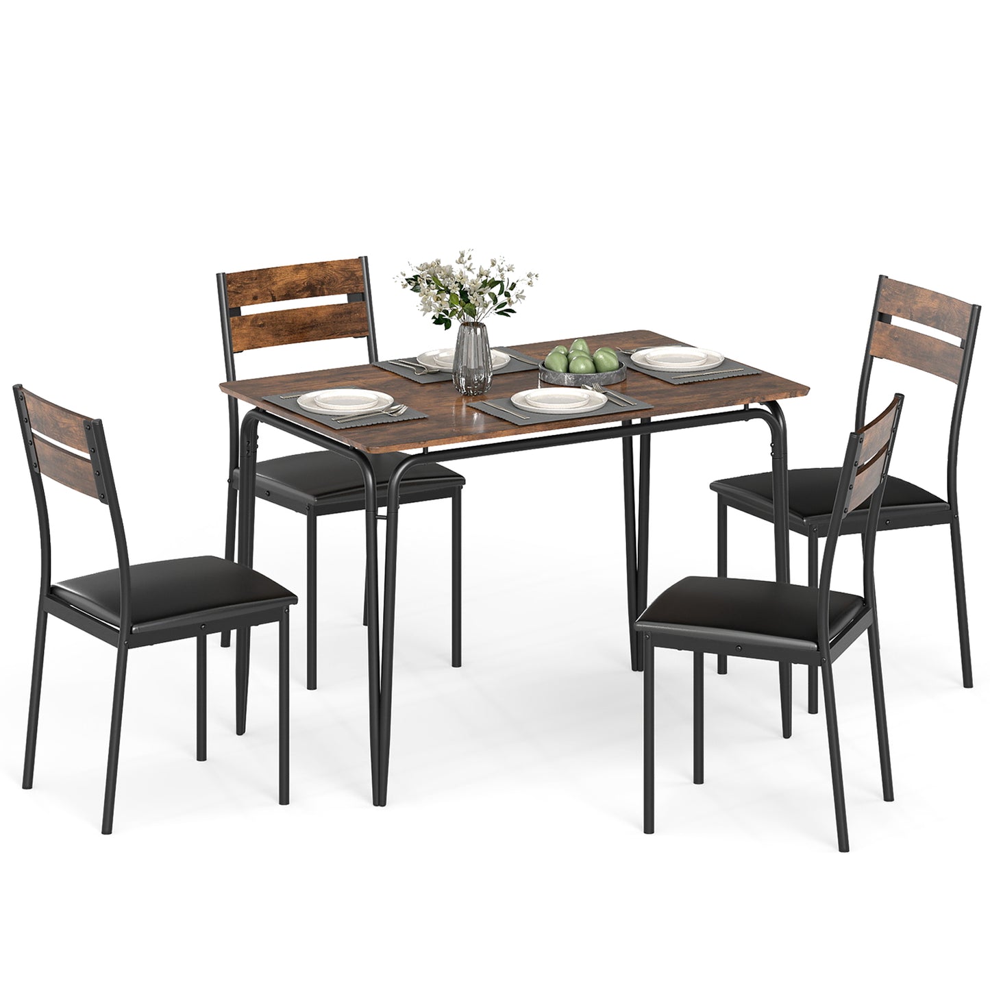5-Piece Dining Table Set with 4 Chairs Industrial Style