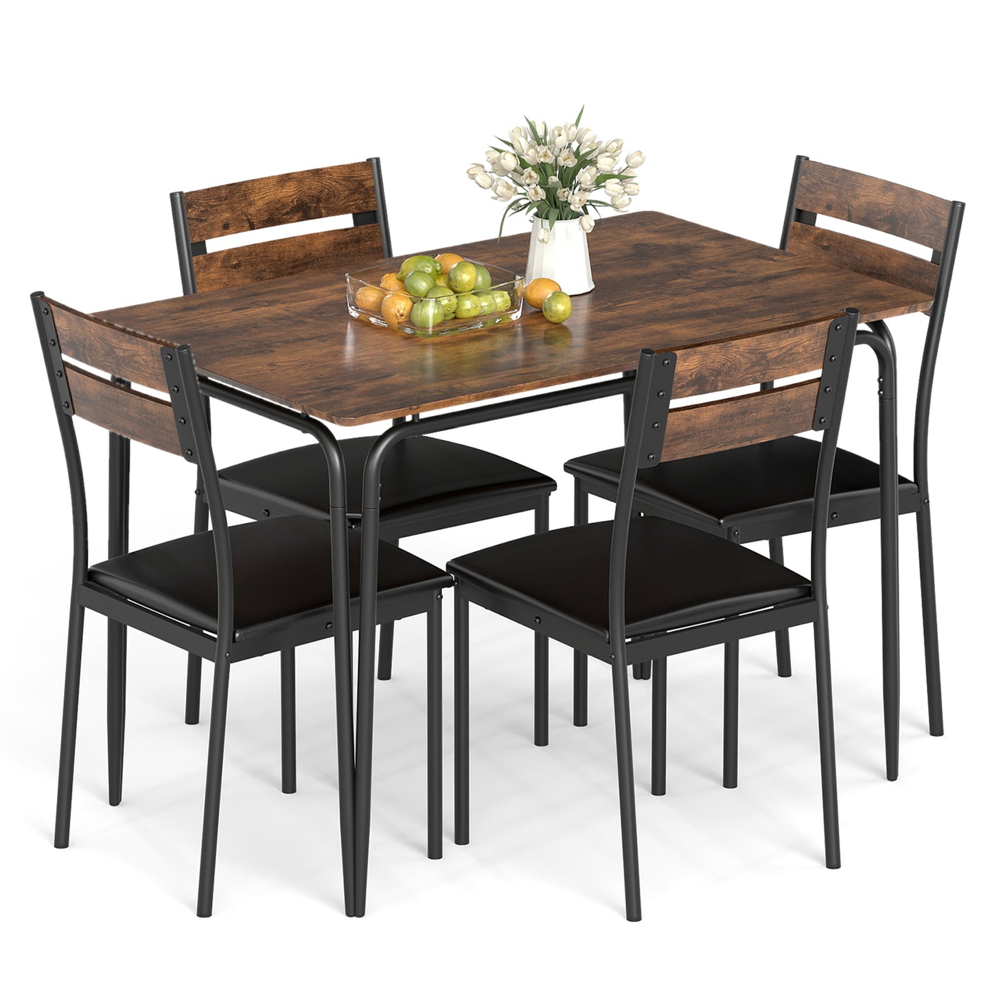 5-Piece Dining Table Set with 4 Chairs Industrial Style