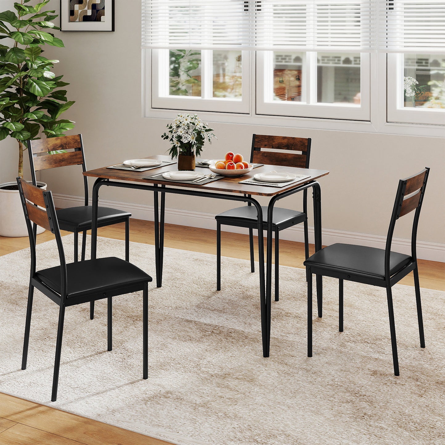 5-Piece Dining Table Set with 4 Chairs Industrial Style