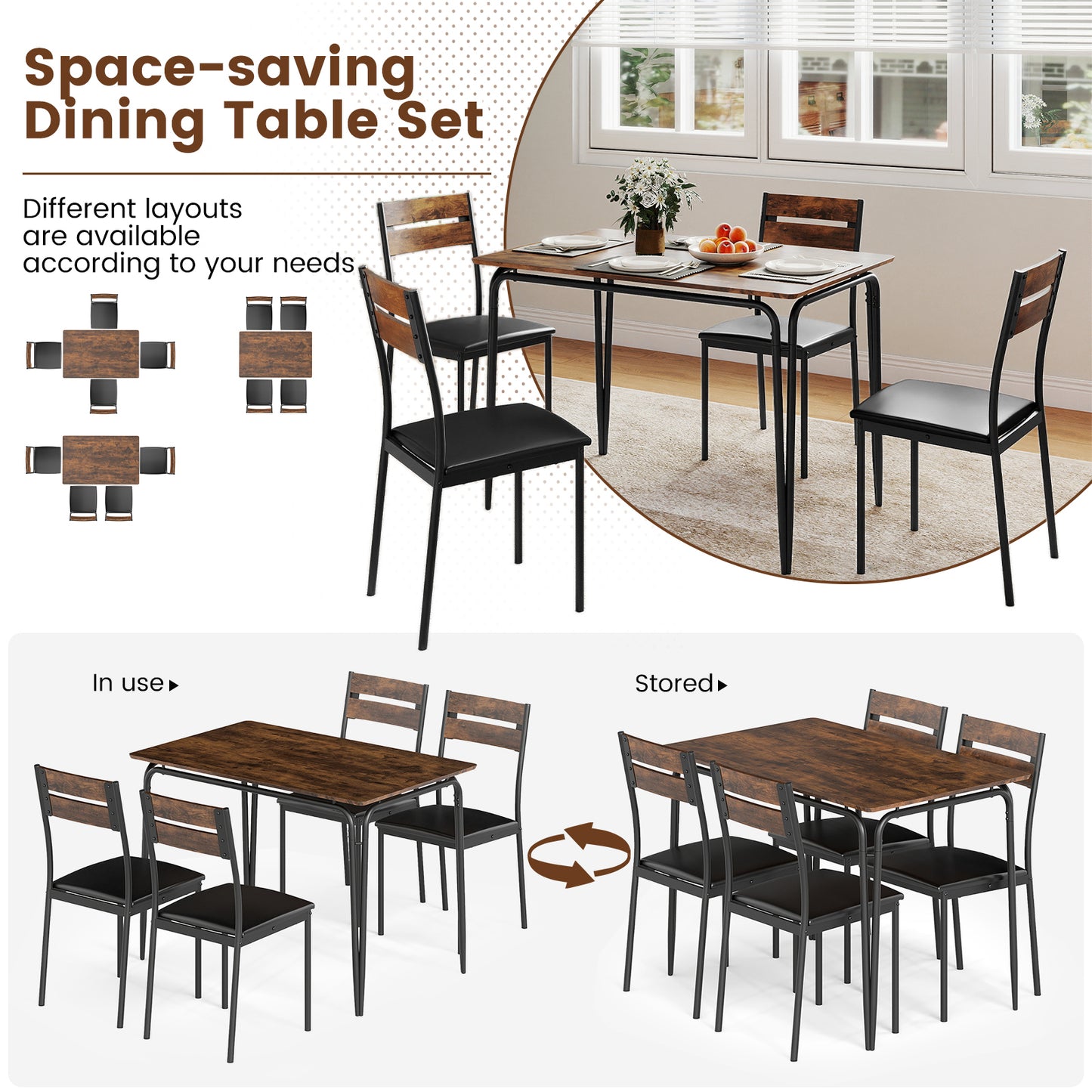 5-Piece Dining Table Set with 4 Chairs Industrial Style