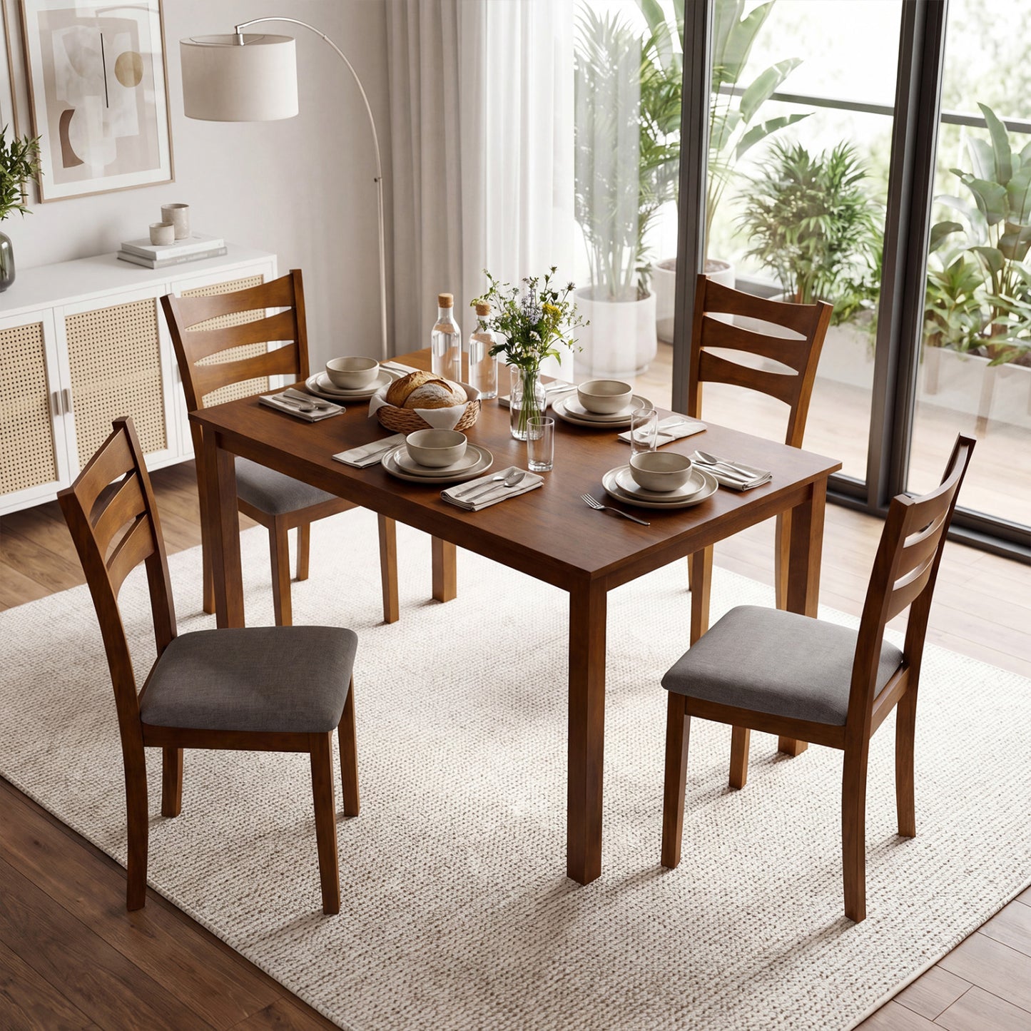 5-Piece Dining Table Set with Upholstered Chairs