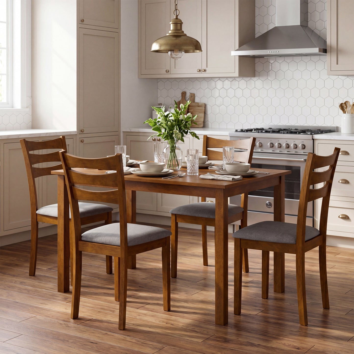 5-Piece Dining Table Set with Upholstered Chairs