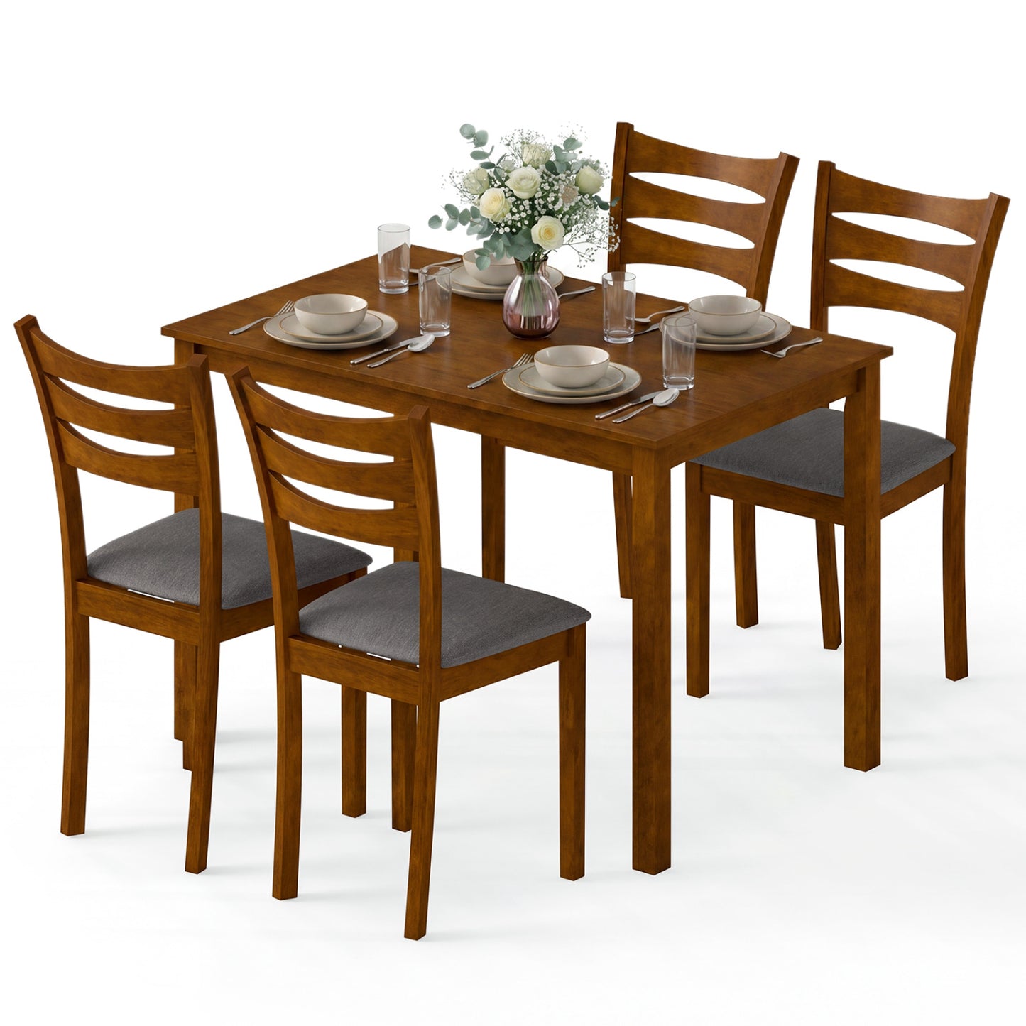 5-Piece Dining Table Set with Upholstered Chairs