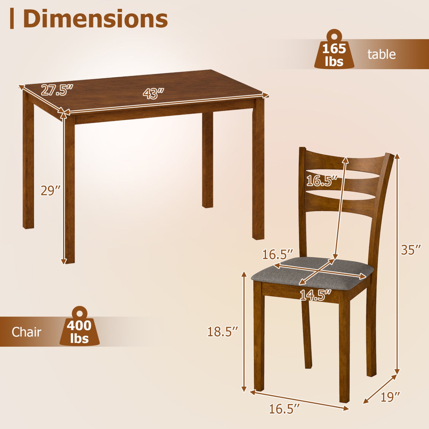 5-Piece Dining Table Set with Upholstered Chairs