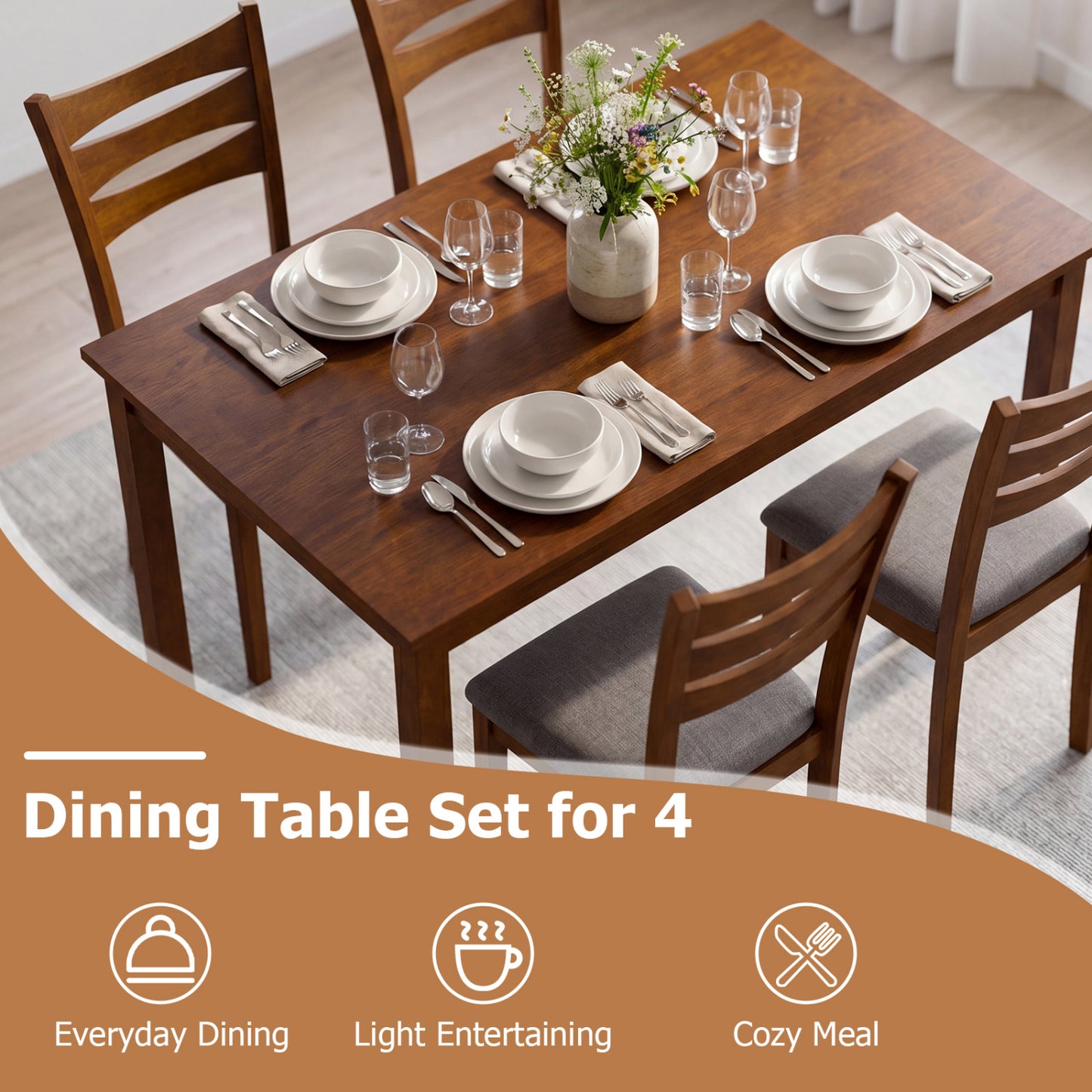 5-Piece Dining Table Set with Upholstered Chairs