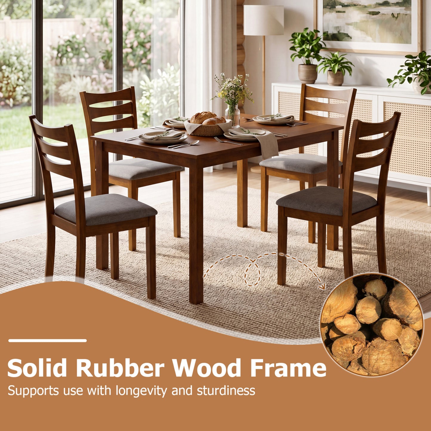 5-Piece Dining Table Set with Upholstered Chairs