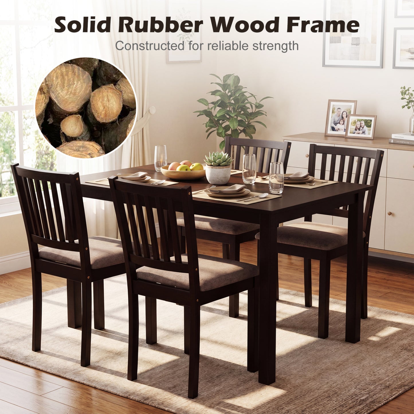 5-Piece Dining Table Set with 4 Upholstered Chairs