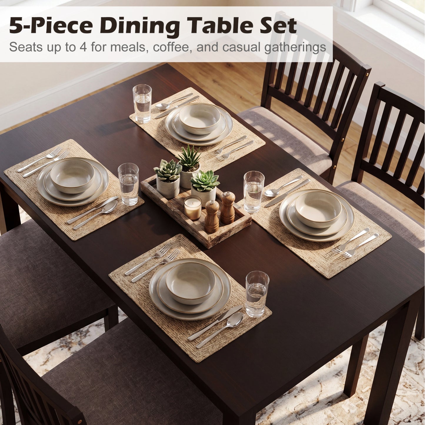5-Piece Dining Table Set with 4 Upholstered Chairs