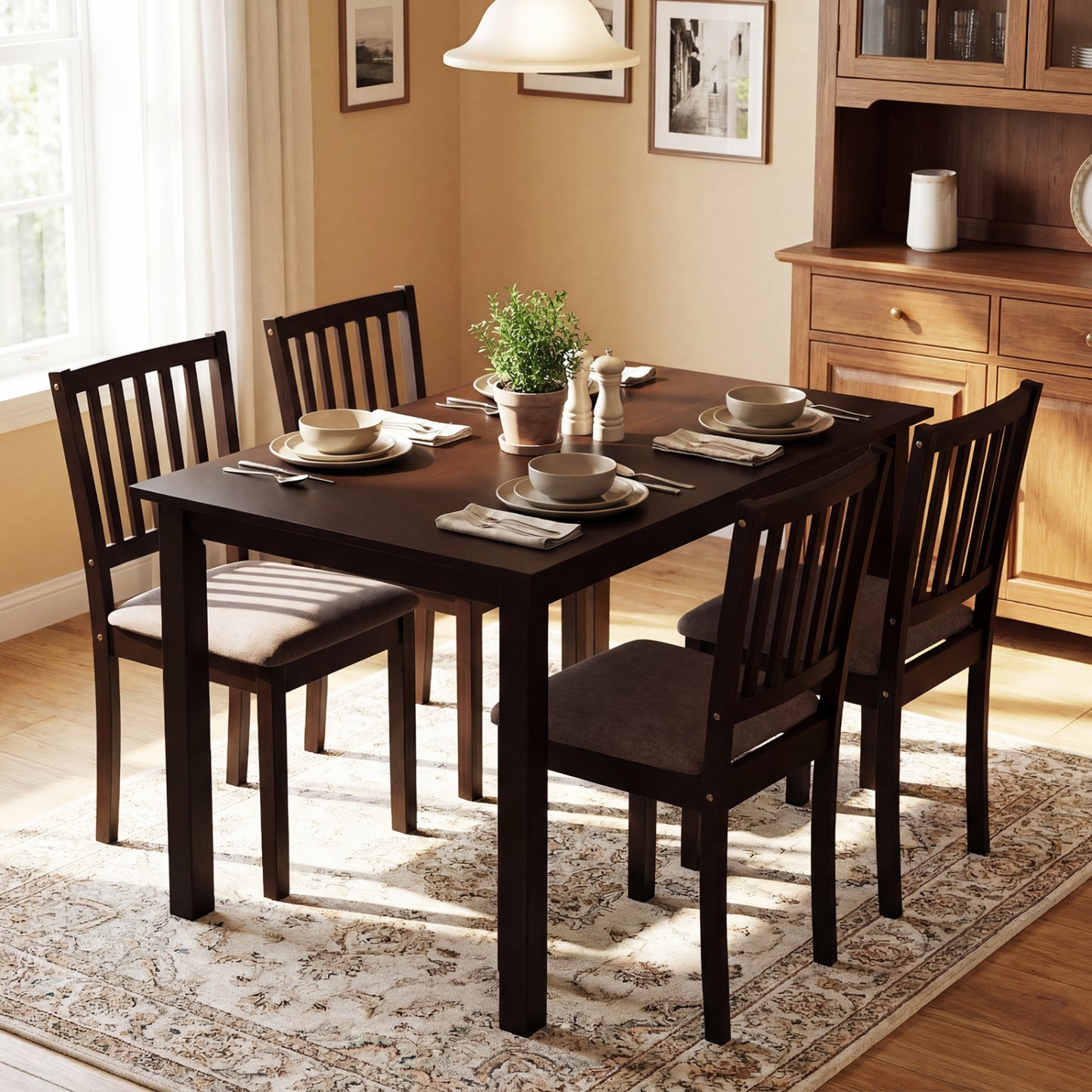 5-Piece Dining Table Set with 4 Upholstered Chairs