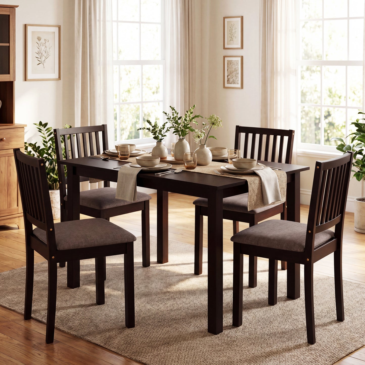 5-Piece Dining Table Set with 4 Upholstered Chairs