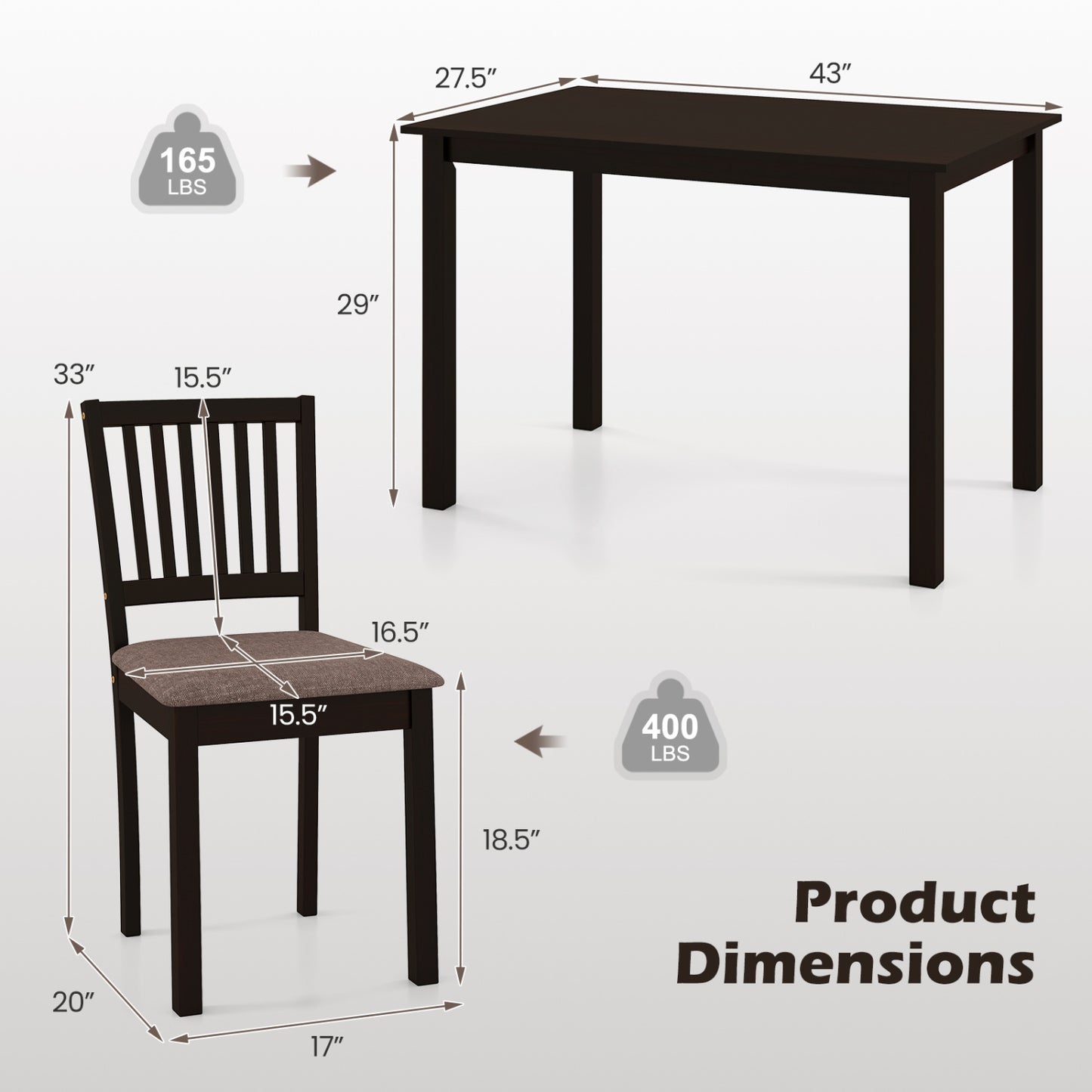 5-Piece Dining Table Set with 4 Upholstered Chairs