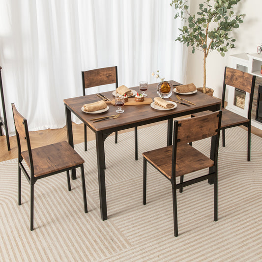 5-Piece Dining Table Set with 4 Chairs - Industrial Style