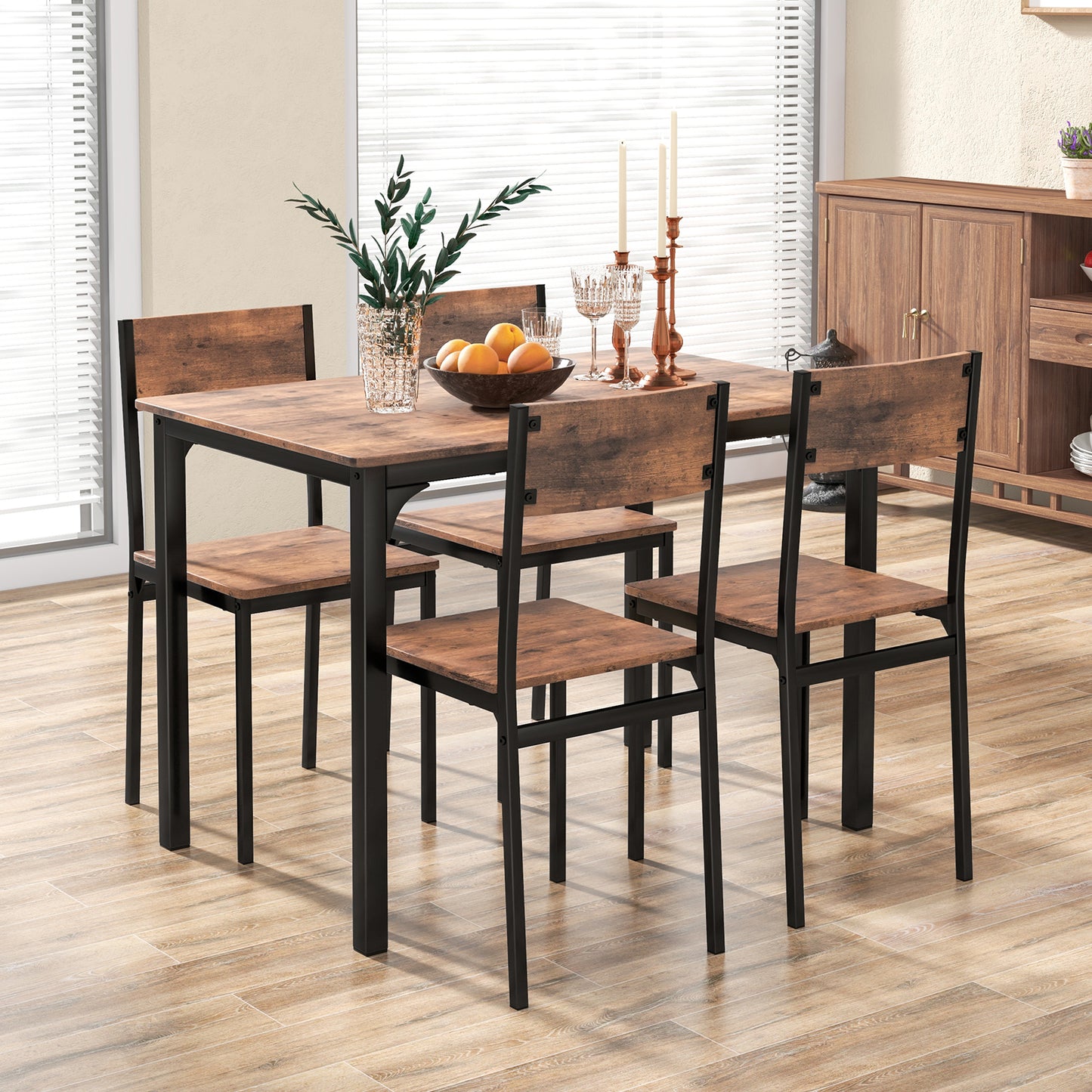 5-Piece Dining Table Set with 4 Chairs - Industrial Style