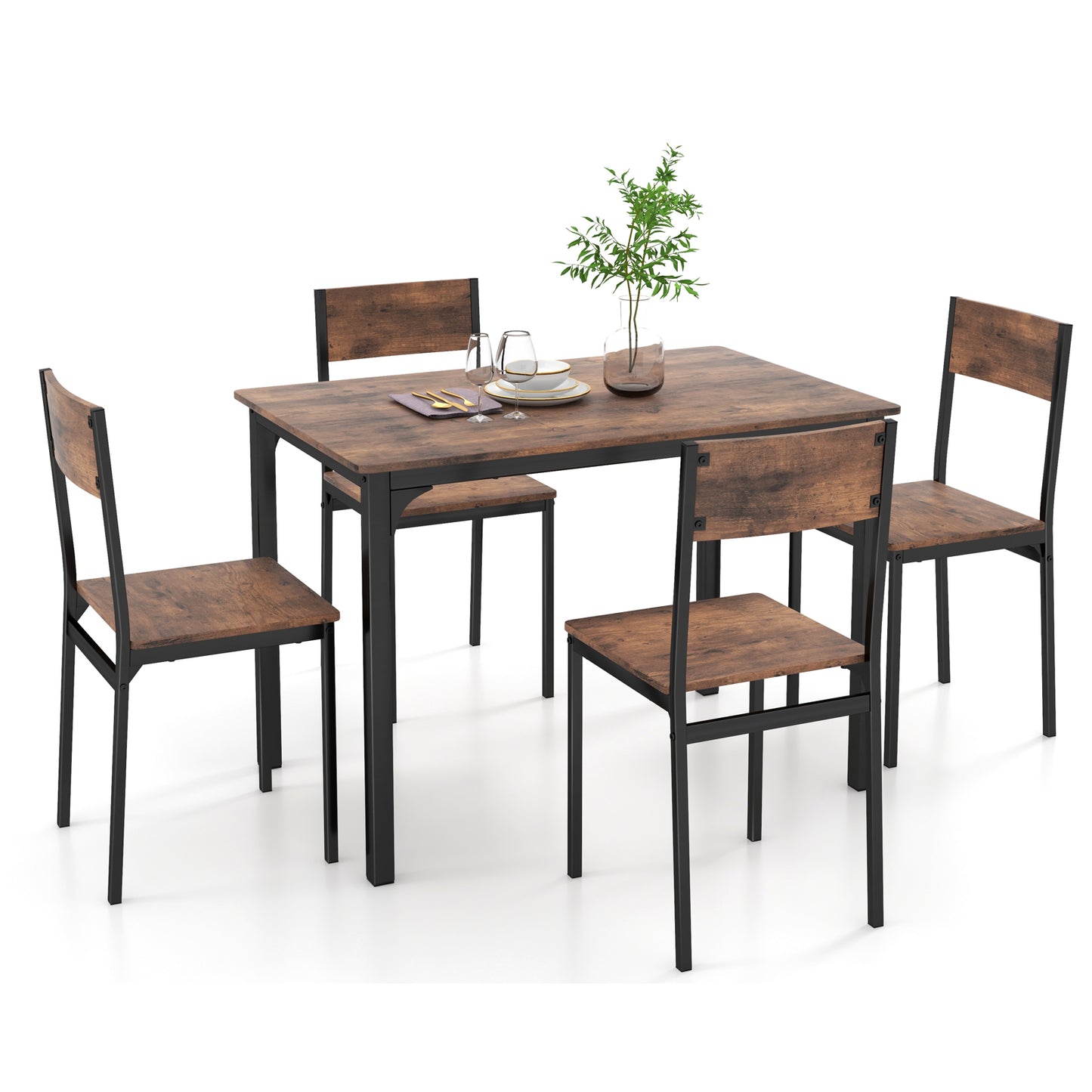 5-Piece Dining Table Set with 4 Chairs - Industrial Style