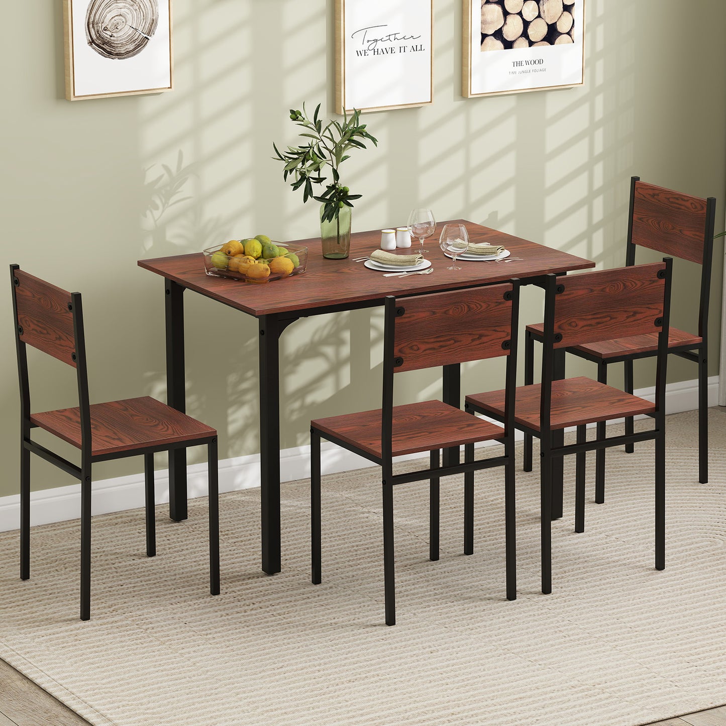 5-Piece Dining Table Set with 4 Chairs - Industrial Style
