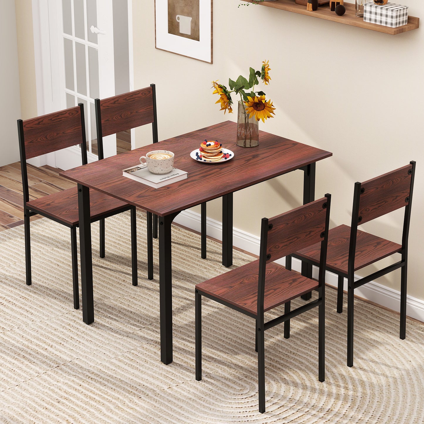 5-Piece Dining Table Set with 4 Chairs - Industrial Style