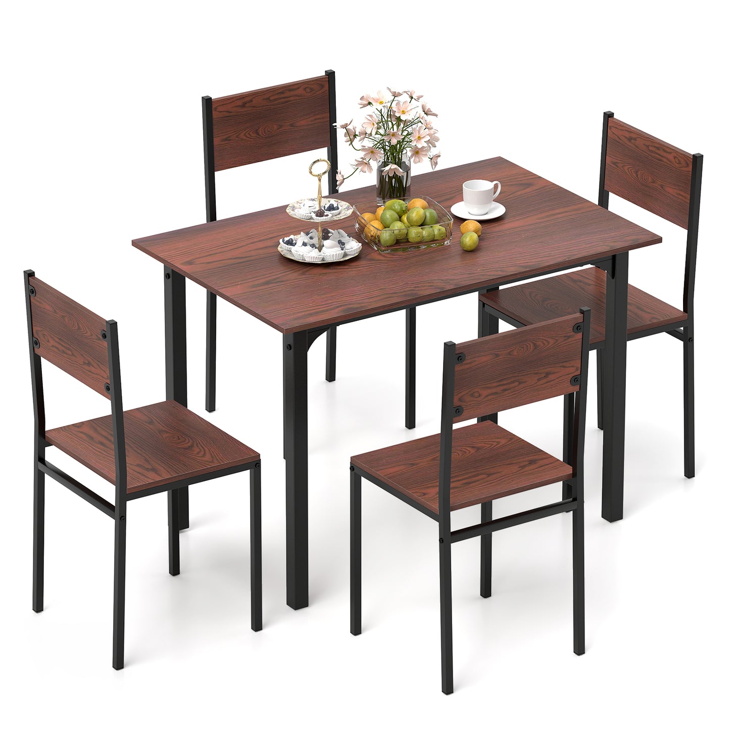 5-Piece Dining Table Set with 4 Chairs - Industrial Style