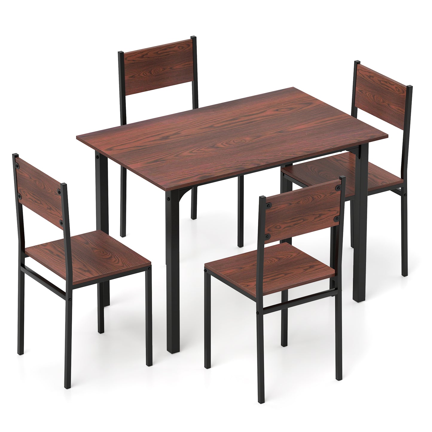 5-Piece Dining Table Set with 4 Chairs - Industrial Style