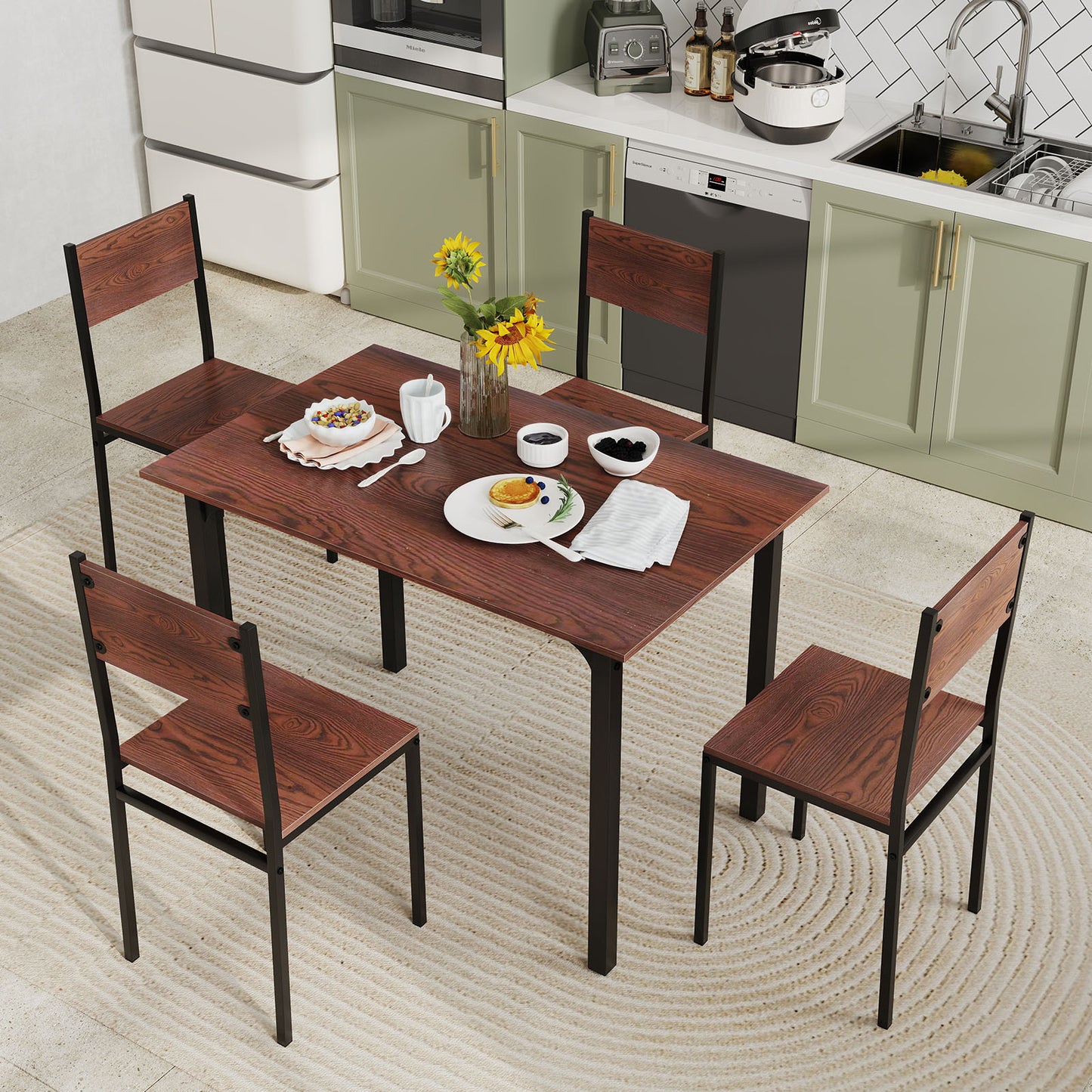 5-Piece Dining Table Set with 4 Chairs - Industrial Style