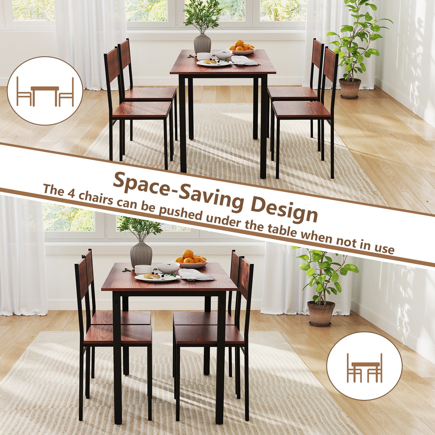5-Piece Dining Table Set with 4 Chairs - Industrial Style