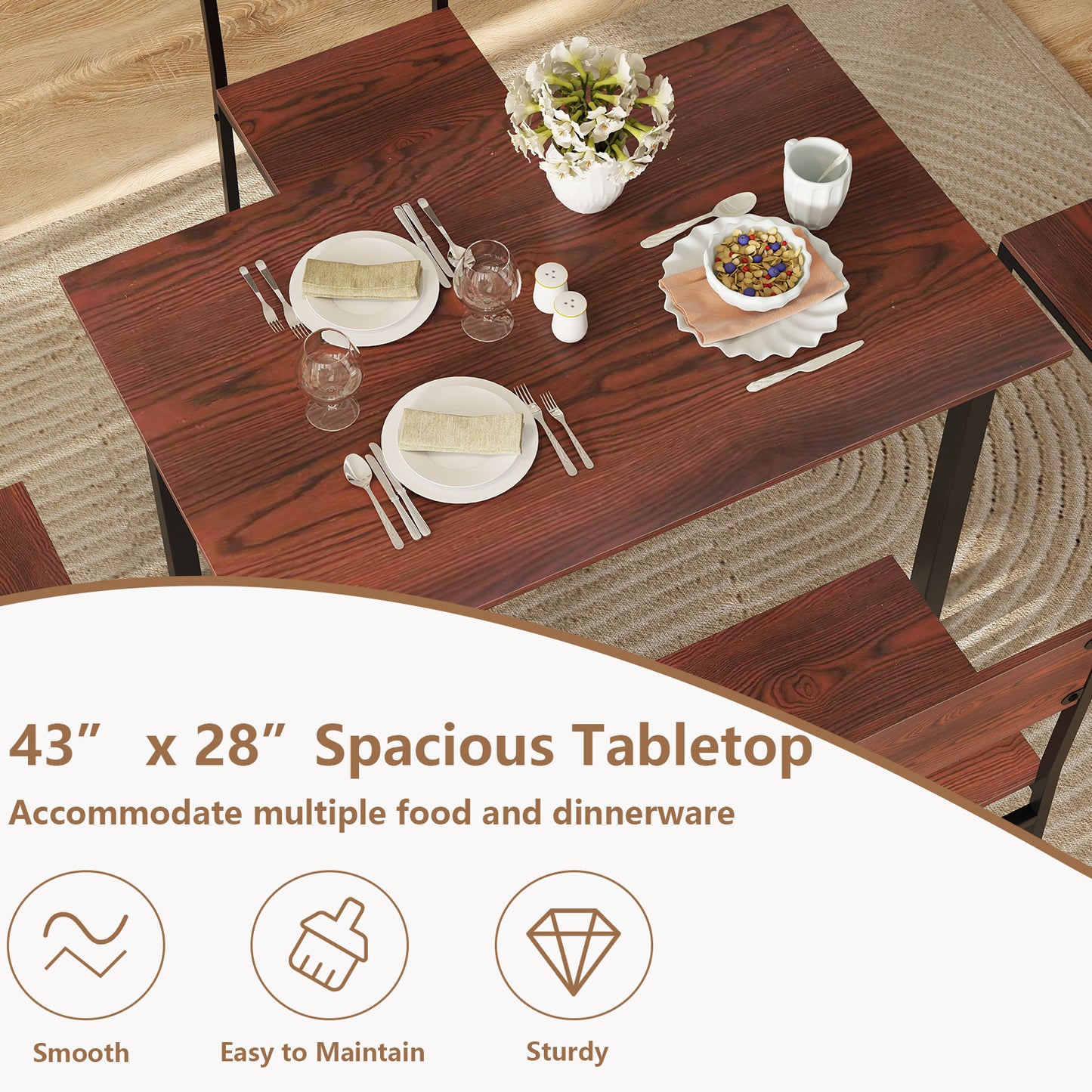 5-Piece Dining Table Set with 4 Chairs - Industrial Style