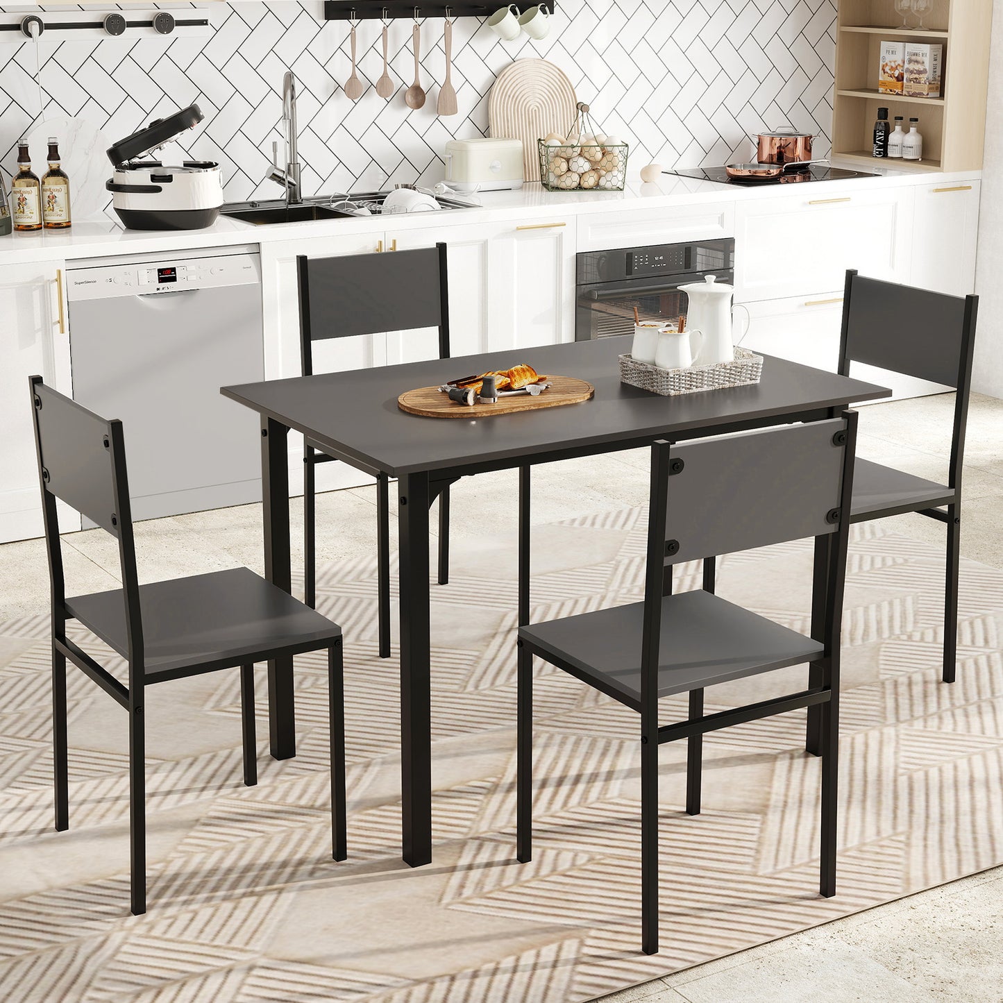 5-Piece Dining Table Set with 4 Chairs - Industrial Style