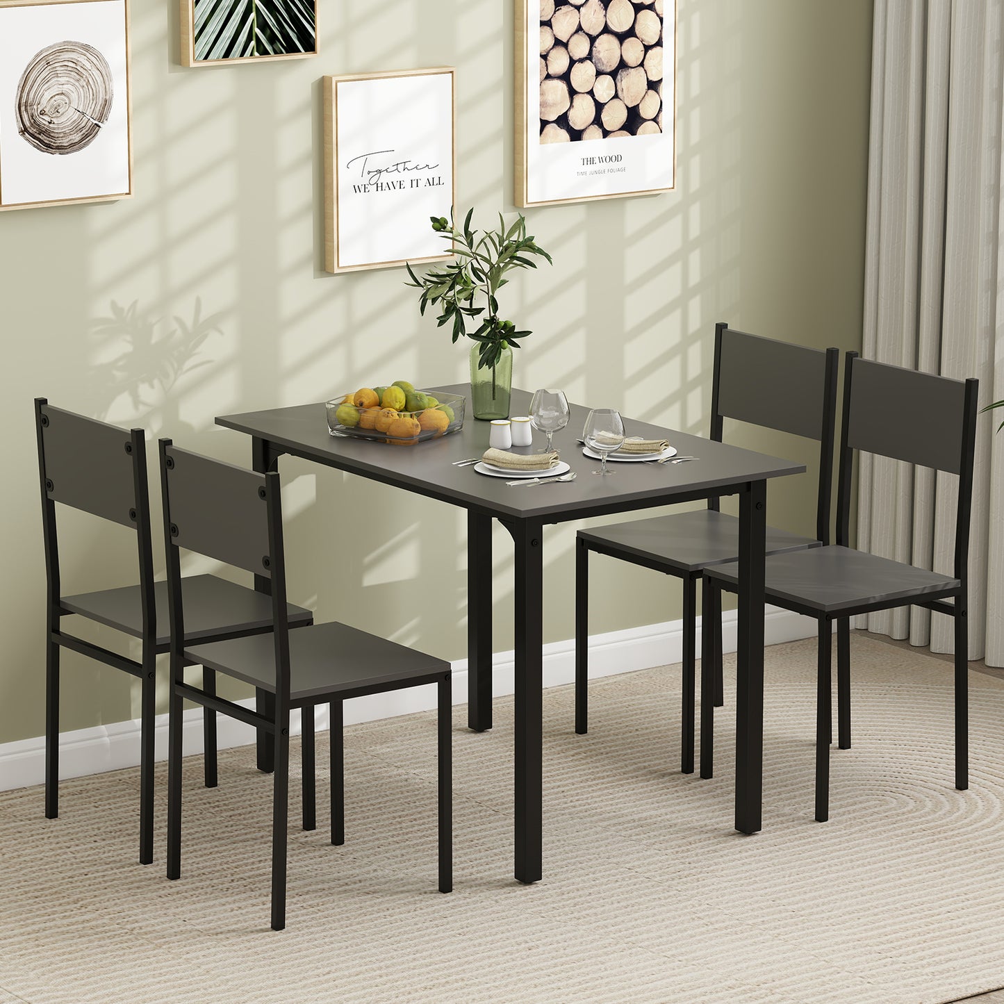 5-Piece Dining Table Set with 4 Chairs - Industrial Style
