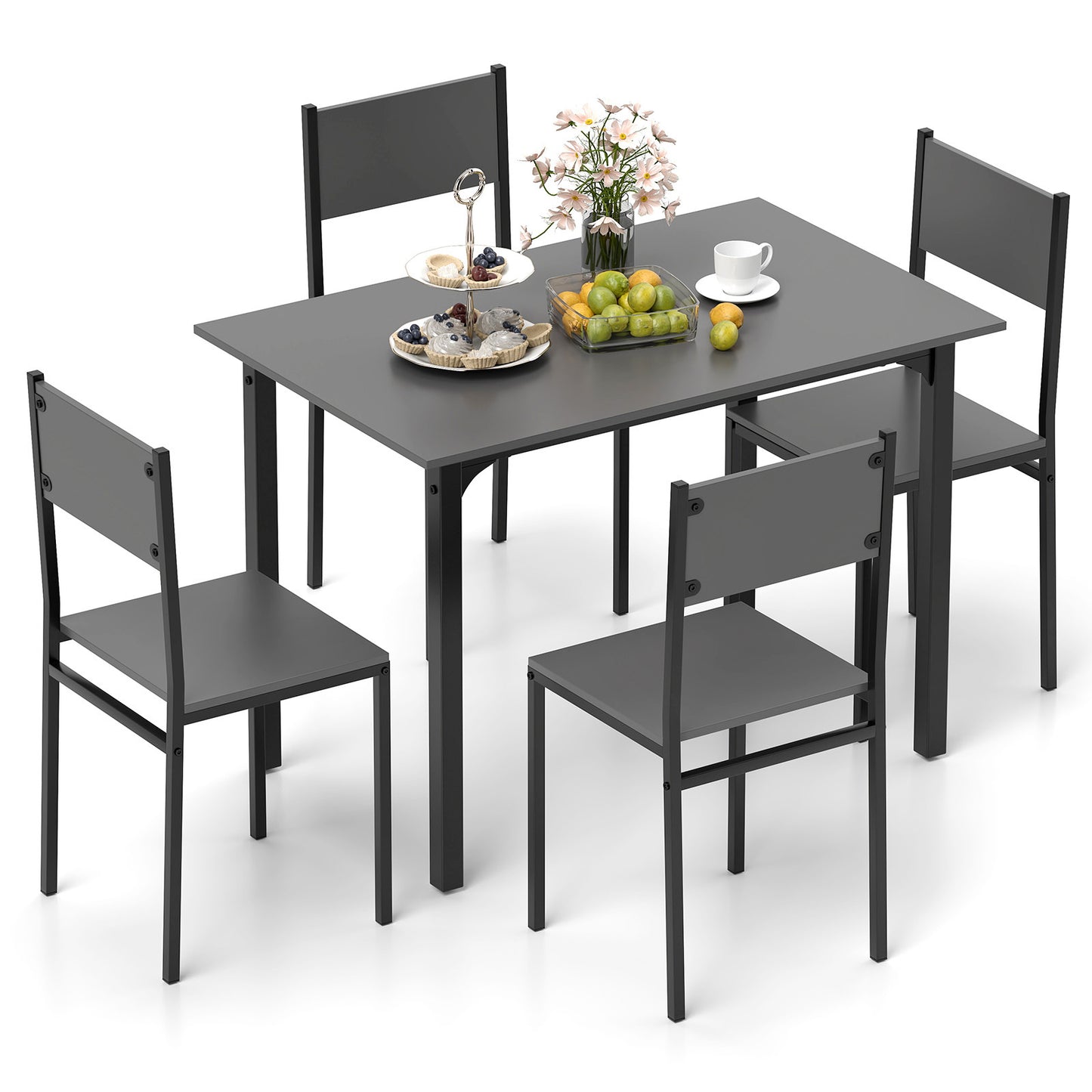 5-Piece Dining Table Set with 4 Chairs - Industrial Style