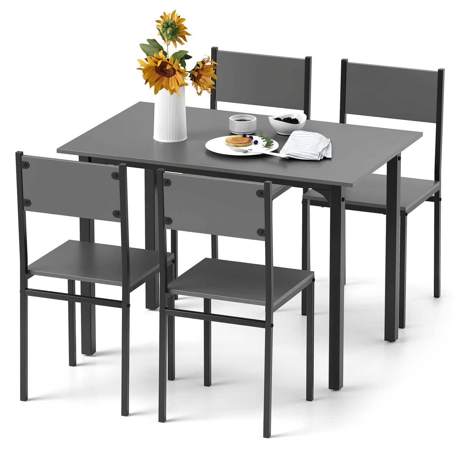 5-Piece Dining Table Set with 4 Chairs - Industrial Style