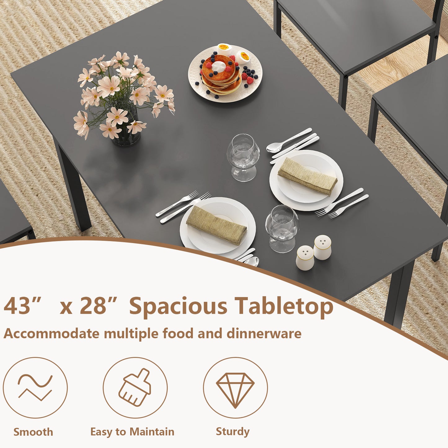 5-Piece Dining Table Set with 4 Chairs - Industrial Style