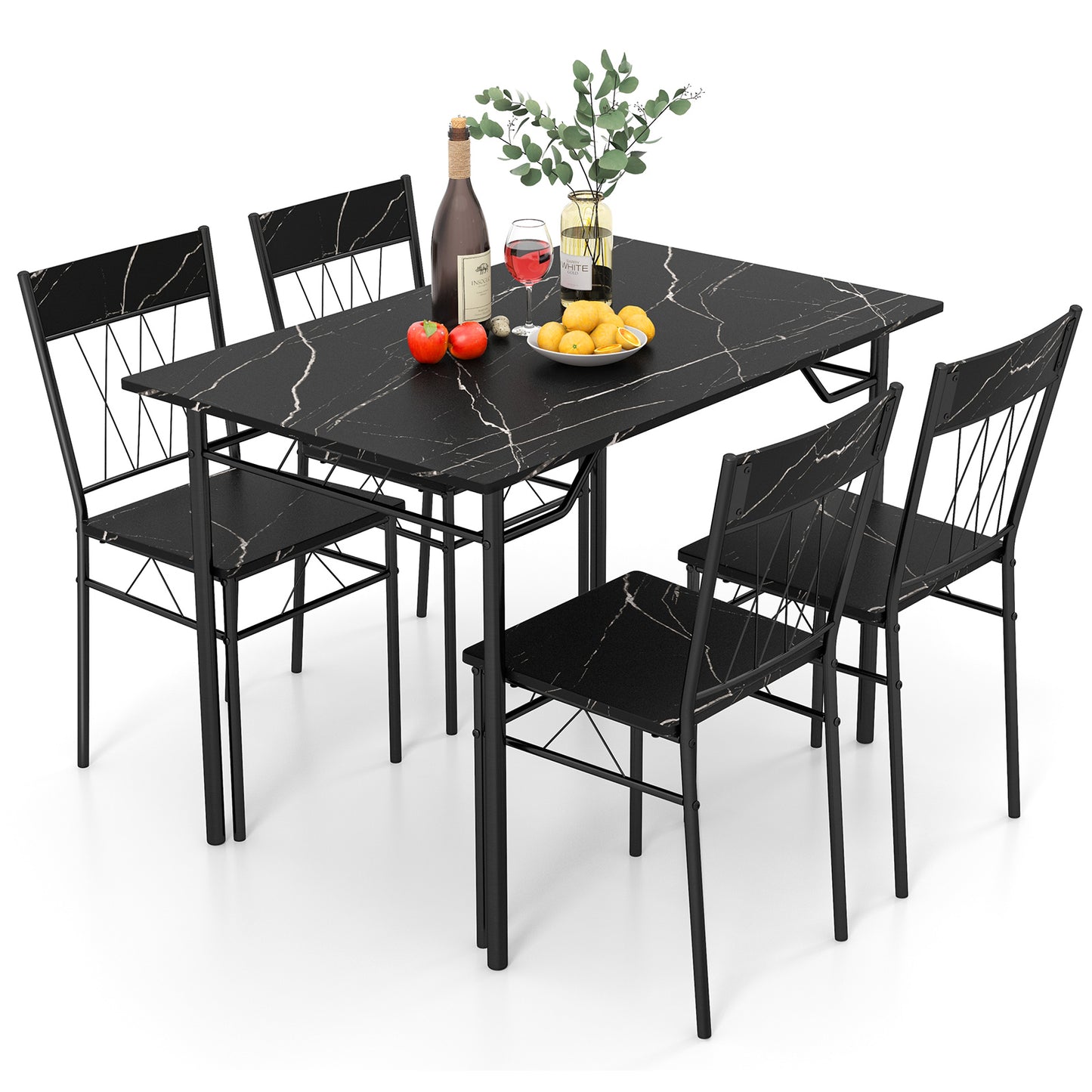 5-Piece Dining Table Set for 4 with Metal Frame