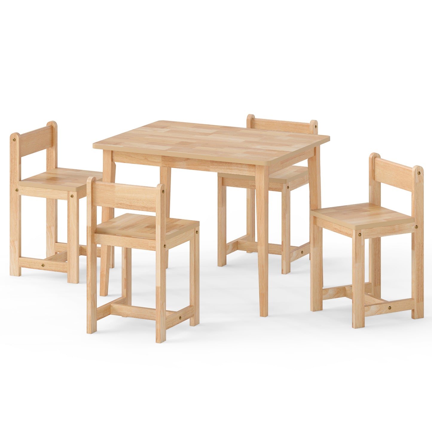 Kids Table and Chair Set - 5 Piece Solid Rubber Wood