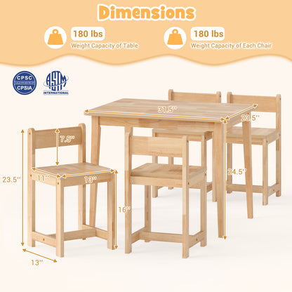 Kids Table and Chair Set - 5 Piece Solid Rubber Wood