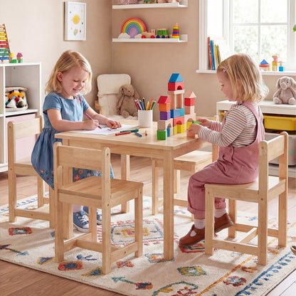 Kids Table and Chair Set - 5 Piece Solid Rubber Wood